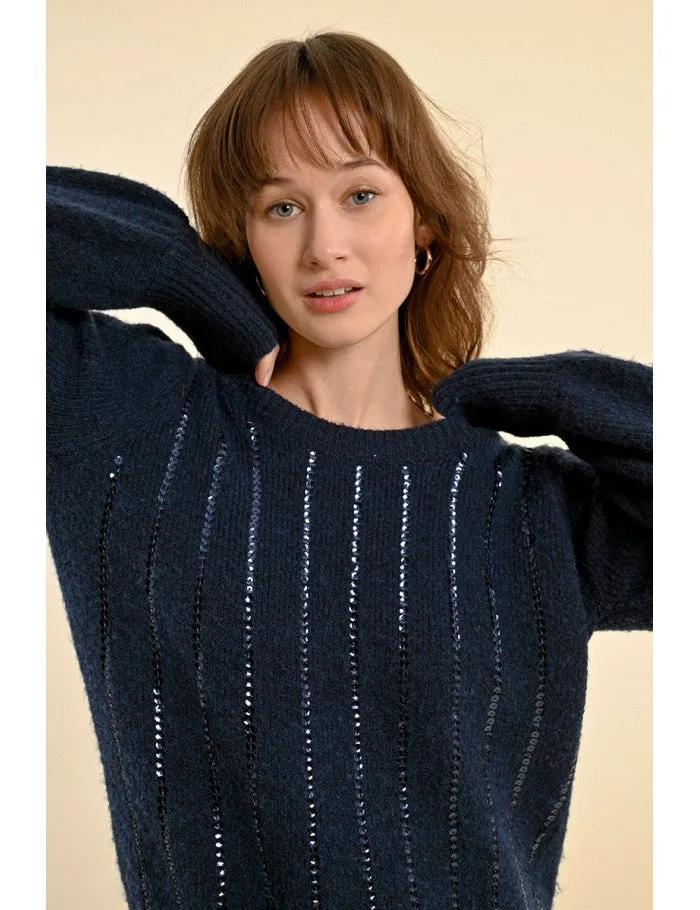 1597 - Puff Sleeve Jumper - Navy - Molly Bracken