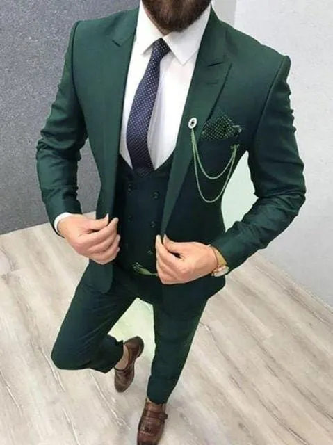 2020 Three Piece Royal Blue Men Suits Peaked Lapel Custom Made Wedding Tuxedos Slim Fit Male Suits (Jacket   Pants   Vest Tie)