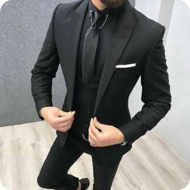 2020 Three Piece Royal Blue Men Suits Peaked Lapel Custom Made Wedding Tuxedos Slim Fit Male Suits (Jacket   Pants   Vest Tie)