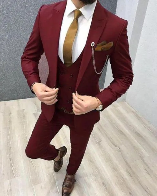 2020 Three Piece Royal Blue Men Suits Peaked Lapel Custom Made Wedding Tuxedos Slim Fit Male Suits (Jacket   Pants   Vest Tie)