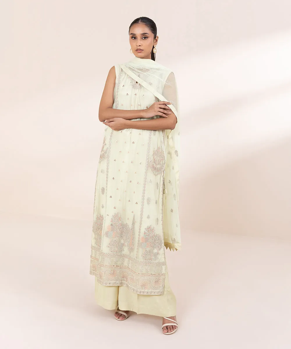 3 Piece - Embroidered Net Suit
