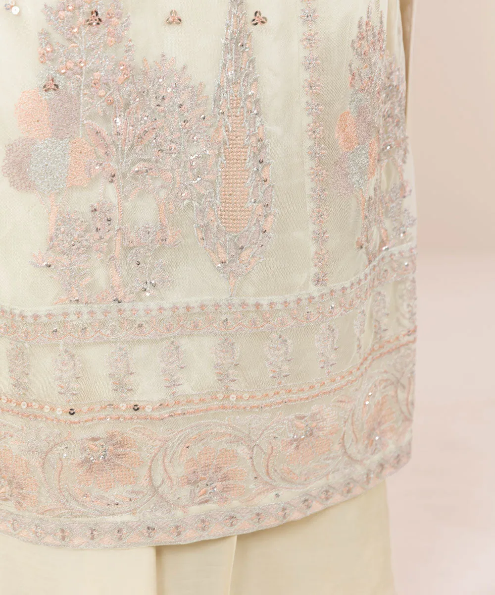 3 Piece - Embroidered Net Suit