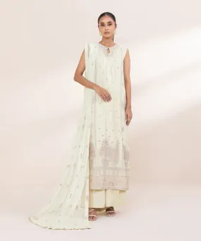 3 Piece - Embroidered Net Suit