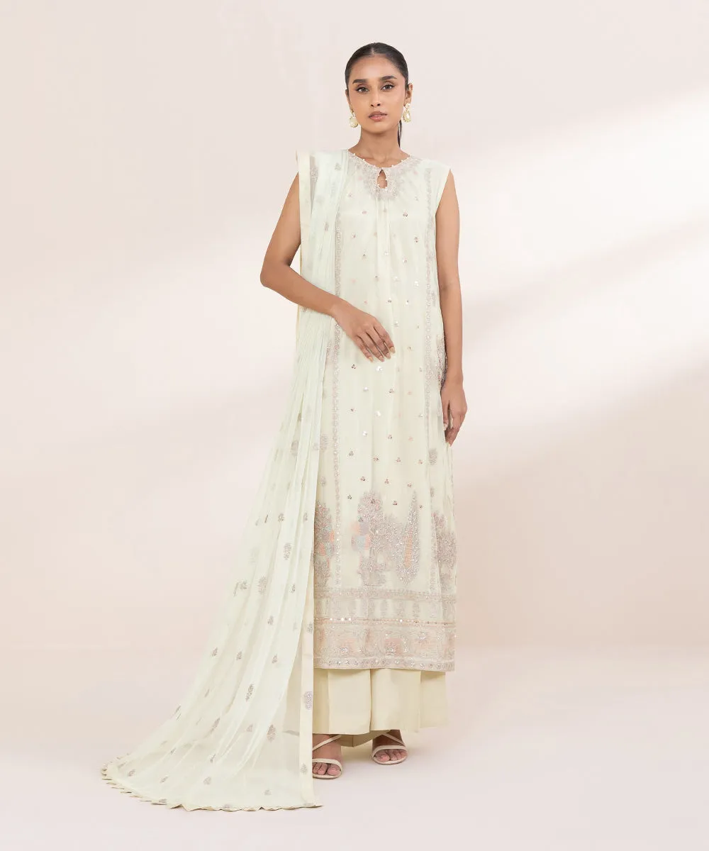 3 Piece - Embroidered Net Suit