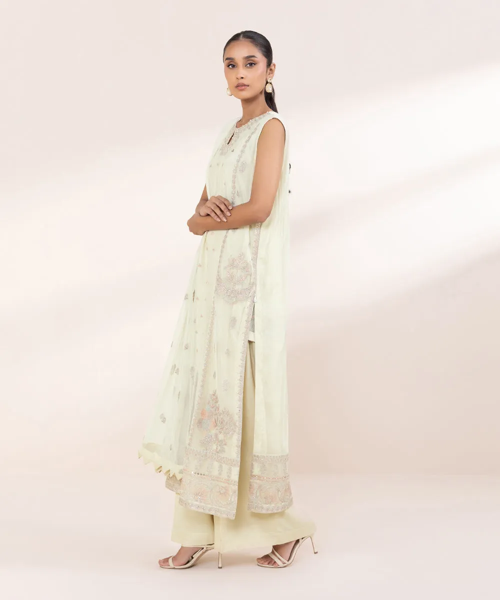 3 Piece - Embroidered Net Suit
