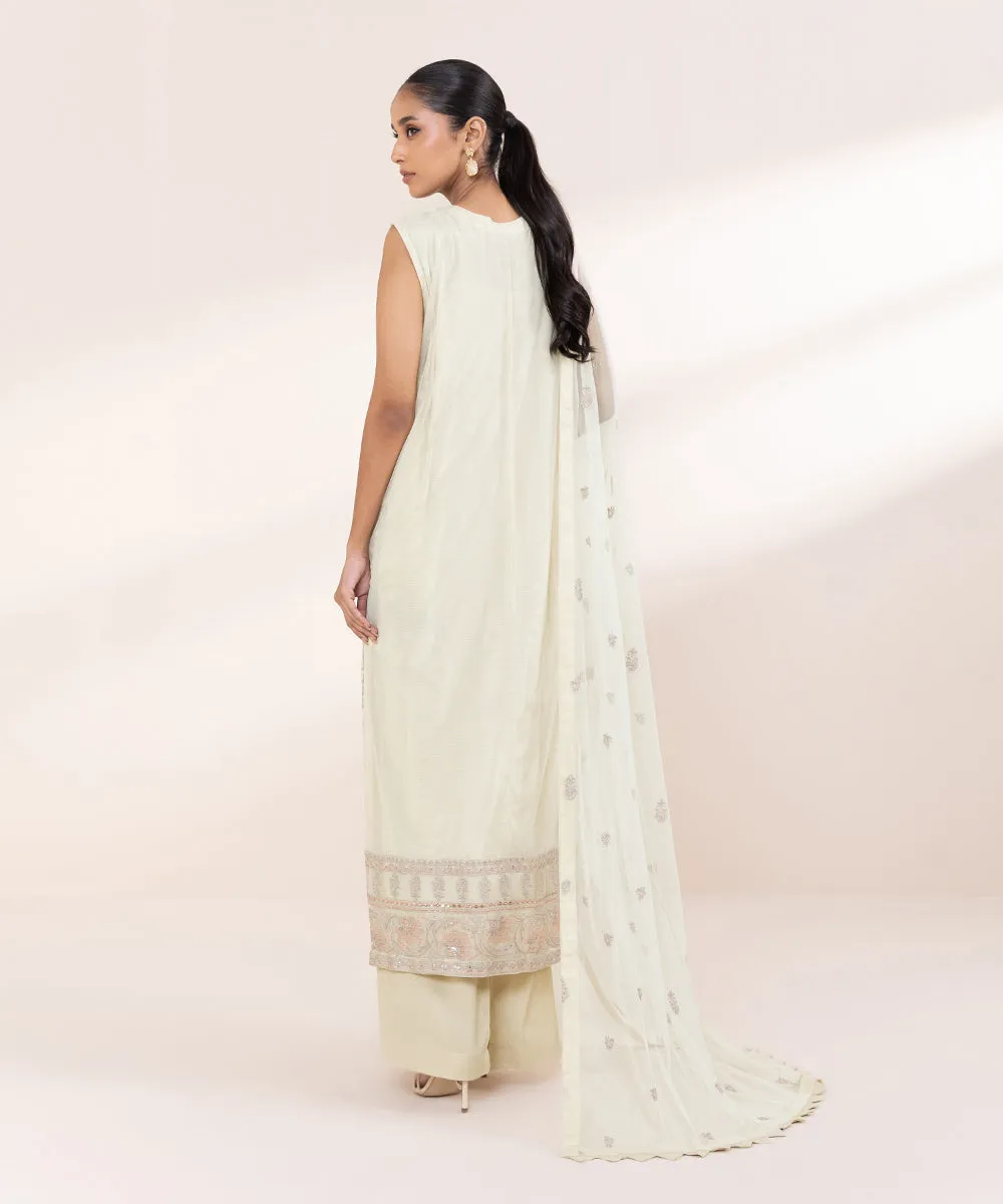 3 Piece - Embroidered Net Suit