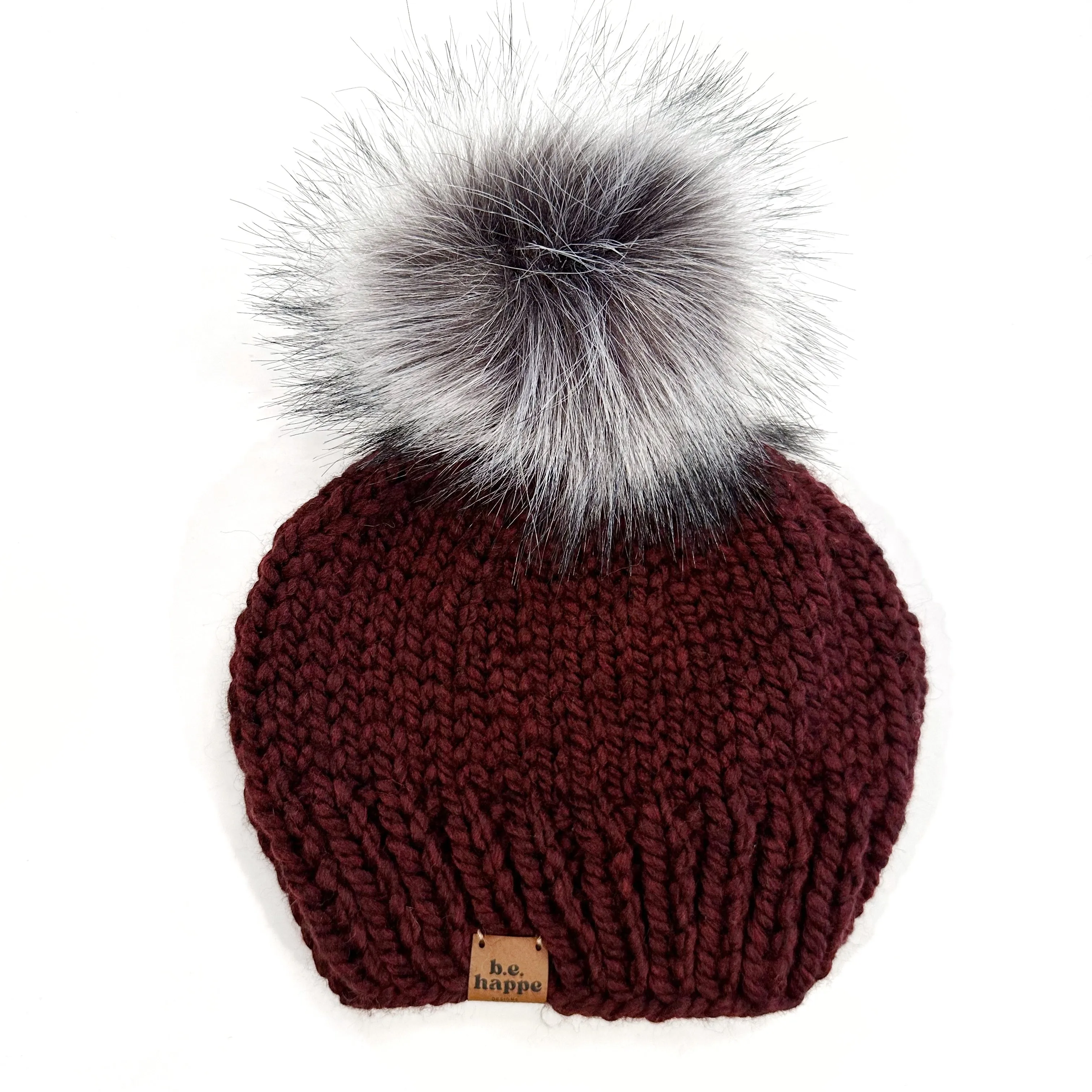 Adult Solid Knit Pom Hat | Burgundy/Maroon