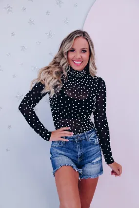 Akoya Pearl Mock Neck Bodysuit - Black