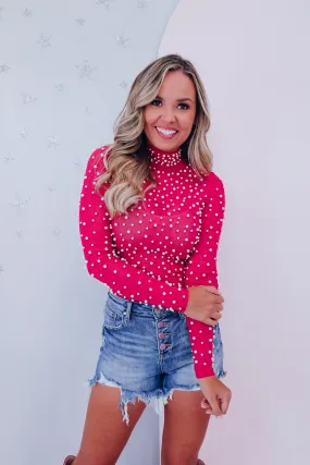 Akoya Pearl Mock Neck Bodysuit - Pink