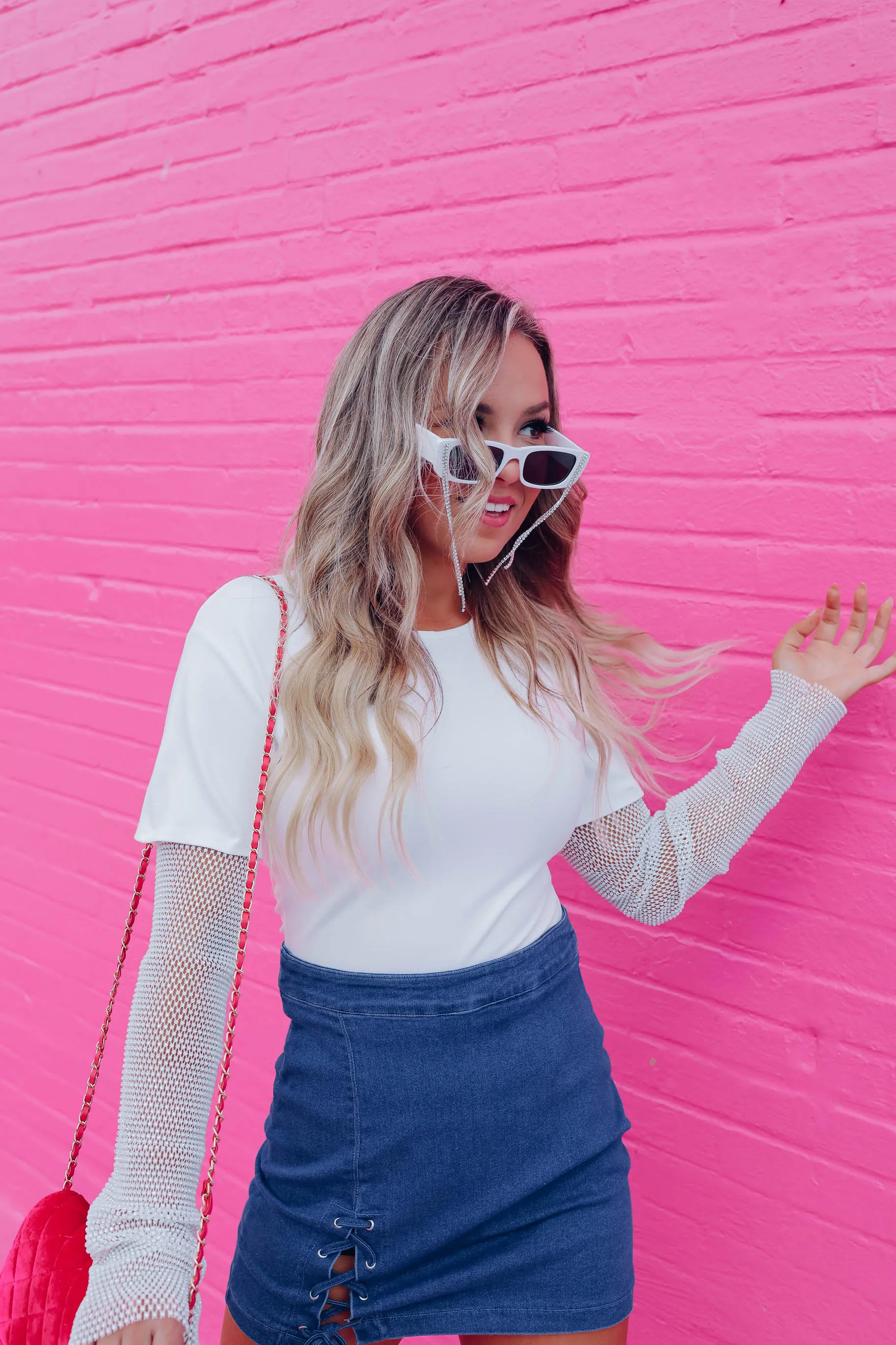 Already Famous Rhinestone Sleeve Bodysuit