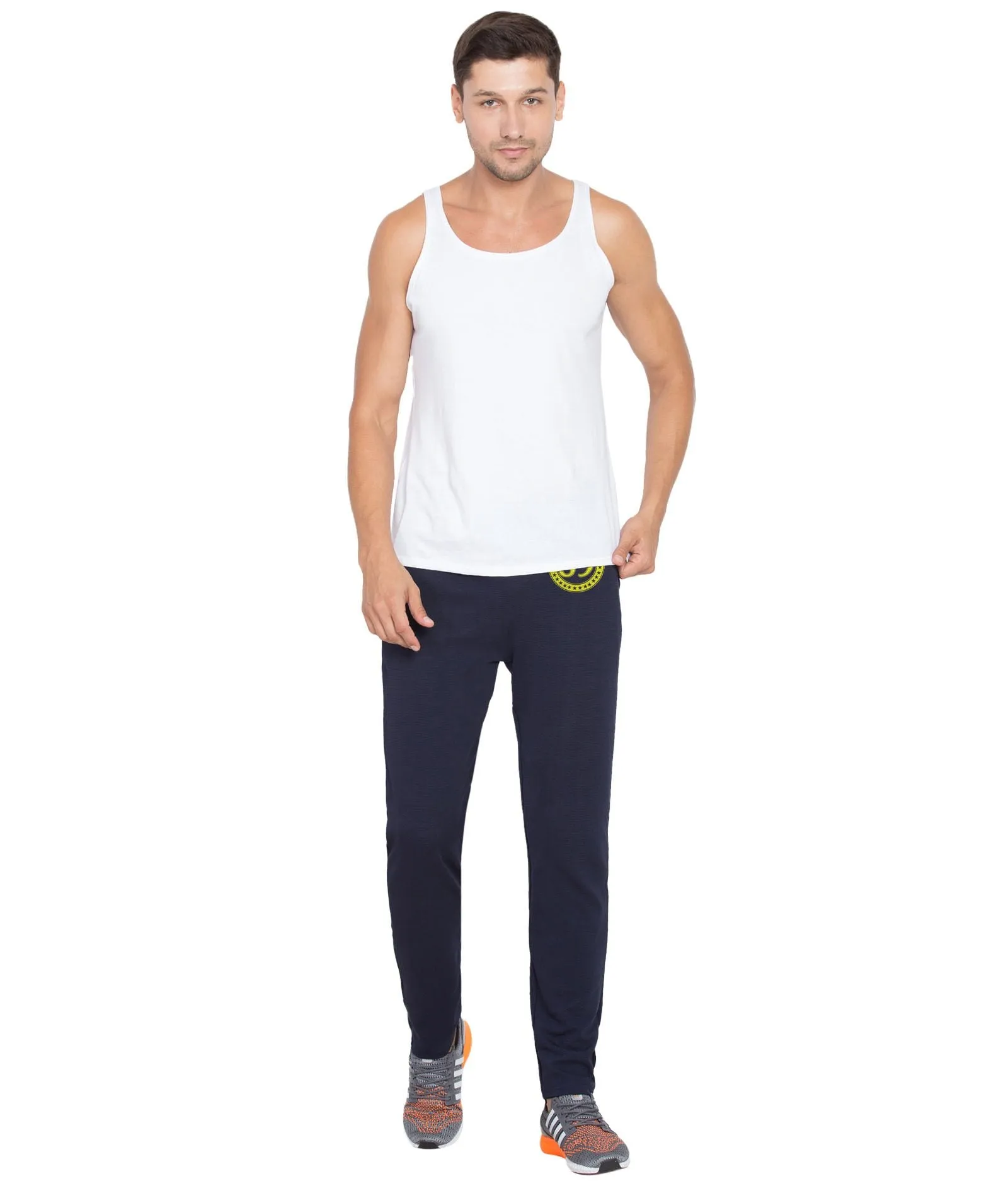 American-Elm Men's Printed Navy Blue Dri Fit Tights, Trackpants for Yoga, Gym and Active Sports Fitness