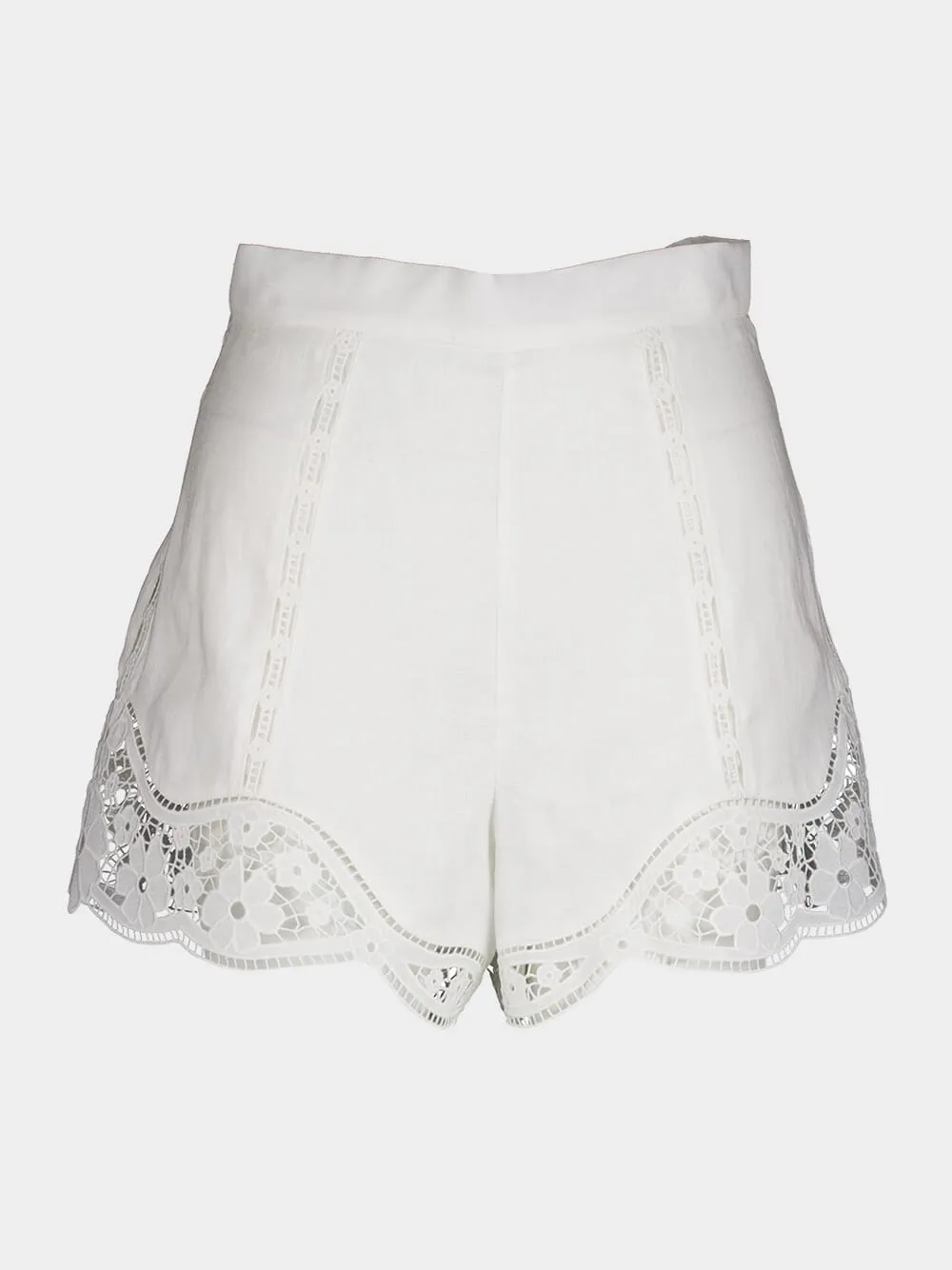 August Broderie Lace Trimmed White Shorts
