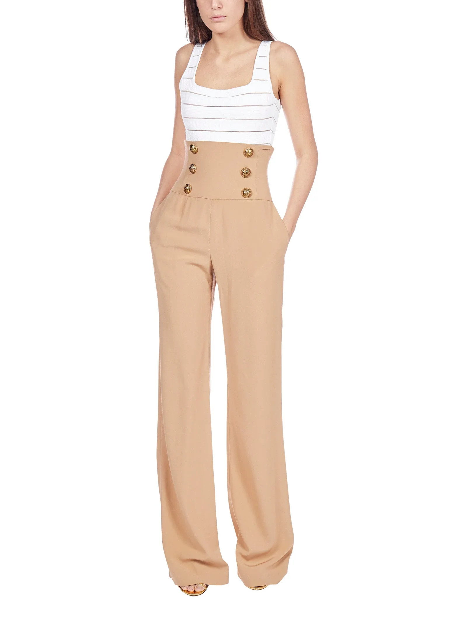 Balmain Button Detail High-Waisted Flared Pants