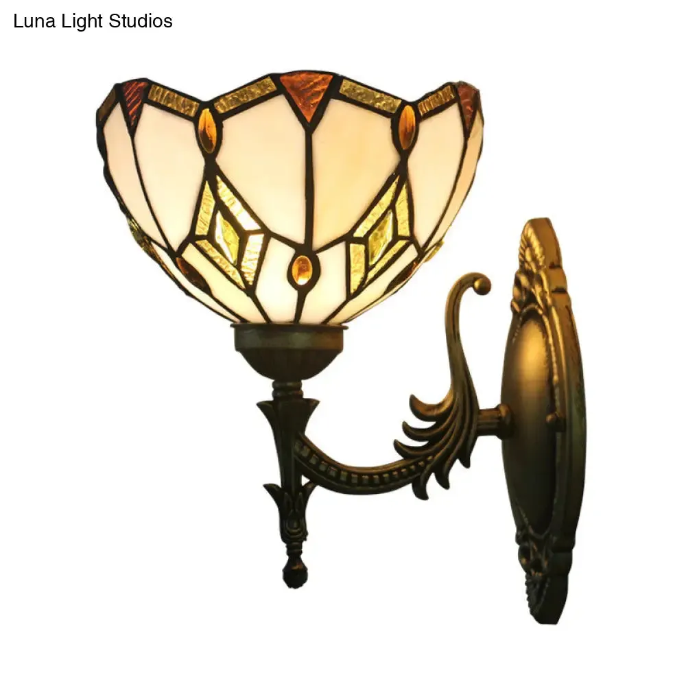 Baroque Beige Glass Wall Mount Sconce Light - Bronze Finish - Bedroom Décor