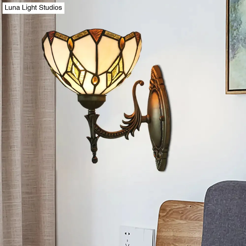 Baroque Beige Glass Wall Mount Sconce Light - Bronze Finish - Bedroom Décor