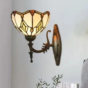 Baroque Beige Glass Wall Mount Sconce Light - Bronze Finish - Bedroom Décor
