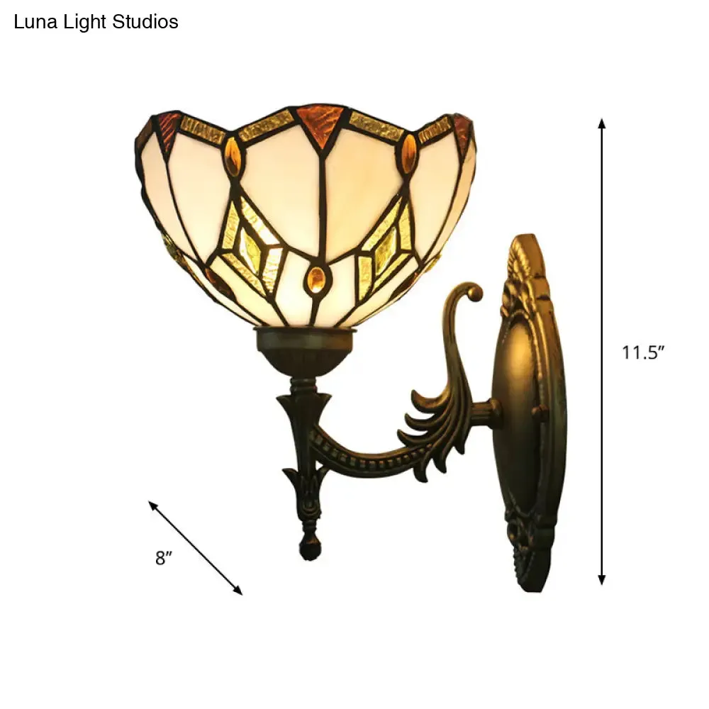 Baroque Beige Glass Wall Mount Sconce Light - Bronze Finish - Bedroom Décor