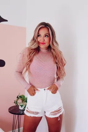 Bling It On Sparkling Mesh Bodysuit - Dusty Pink