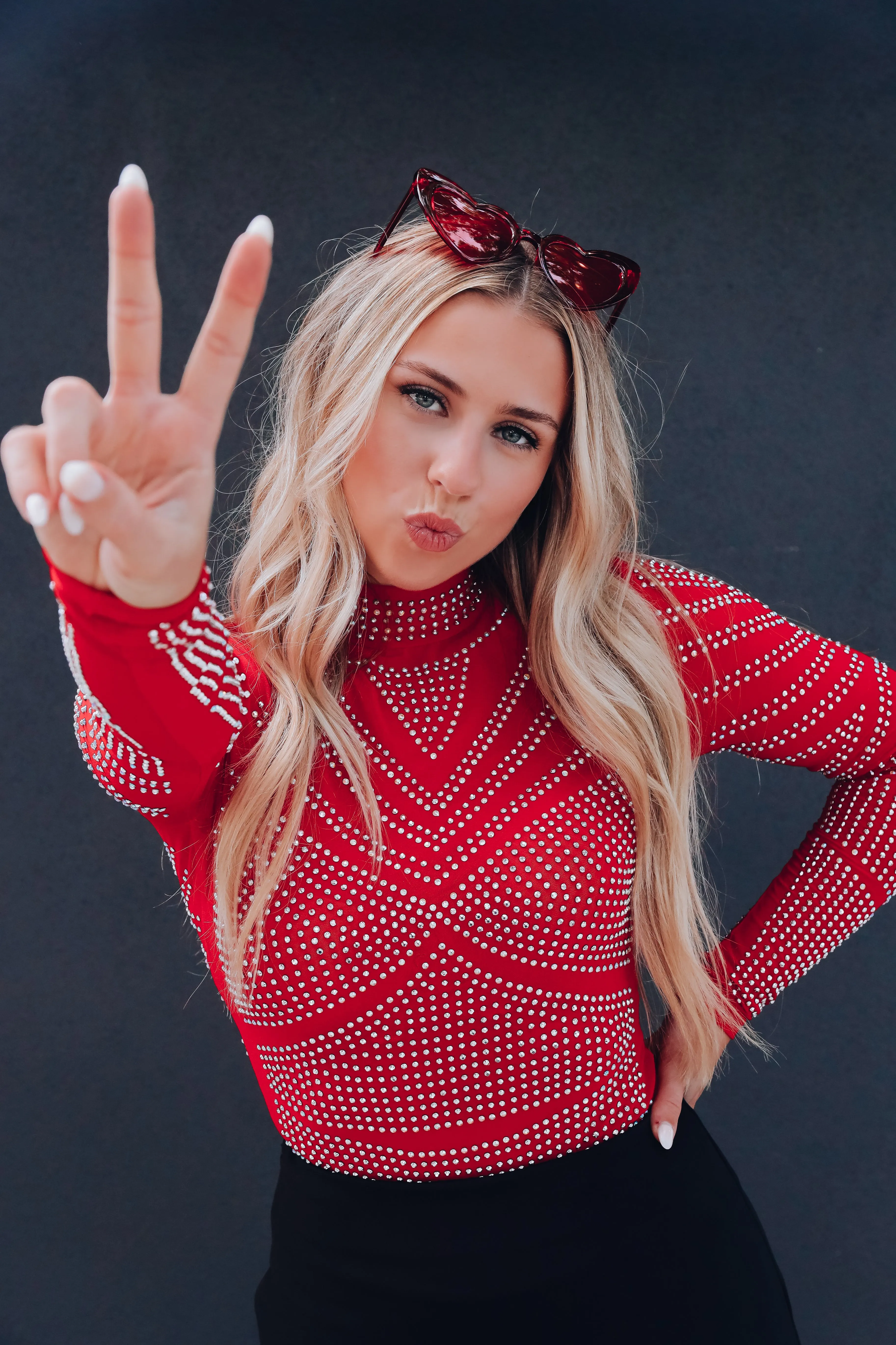 Bling It On Sparkling Mesh Bodysuit - Red