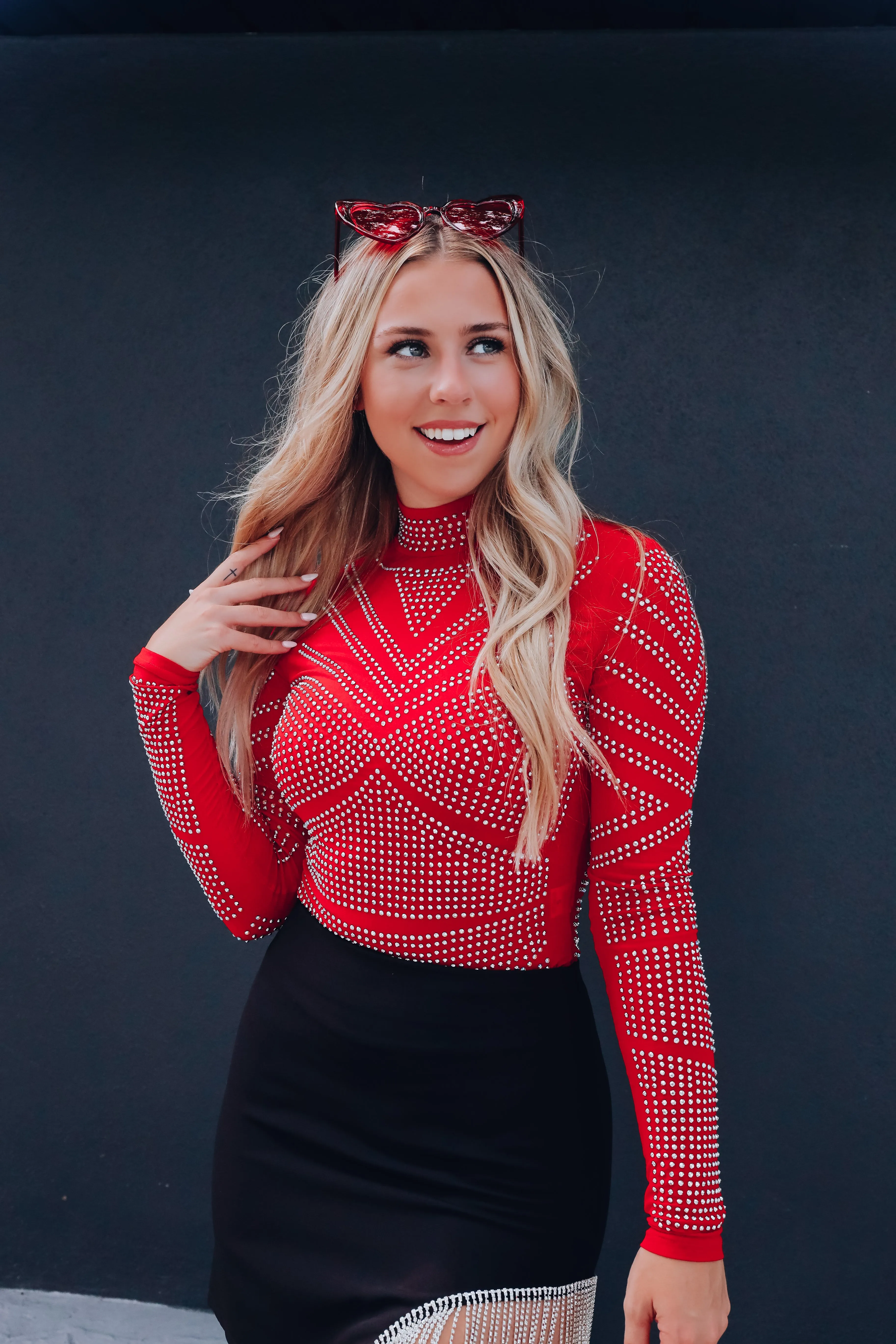 Bling It On Sparkling Mesh Bodysuit - Red