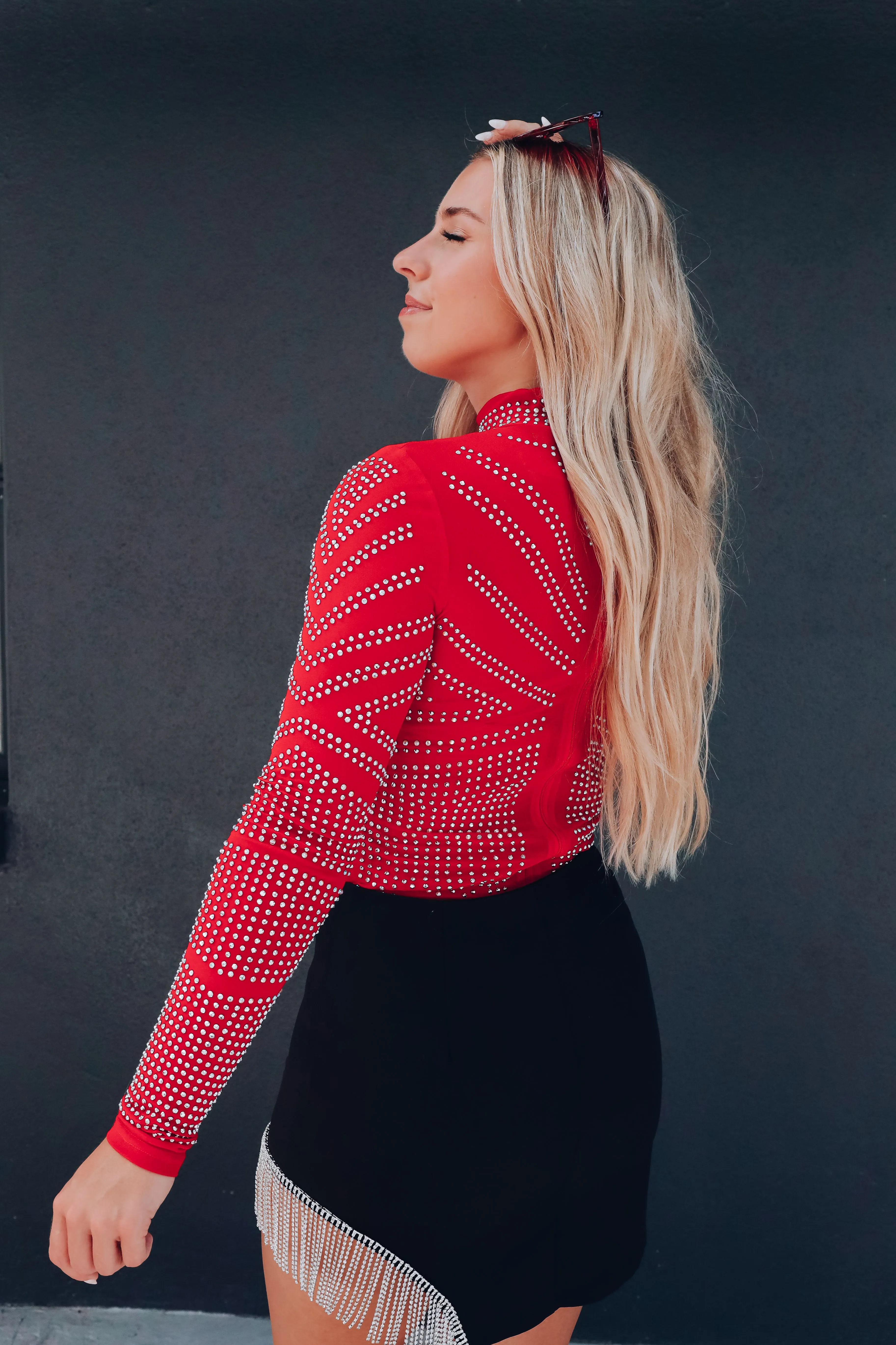 Bling It On Sparkling Mesh Bodysuit - Red