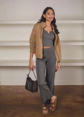 Bobi Ribbed Flare Leg Pant - Dark Sage-***FINAL SALE***
