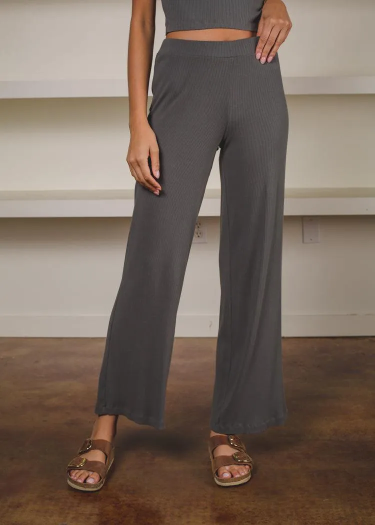 Bobi Ribbed Flare Leg Pant - Dark Sage-***FINAL SALE***