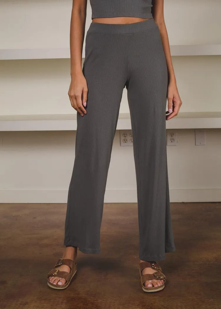 Bobi Ribbed Flare Leg Pant - Dark Sage-***FINAL SALE***