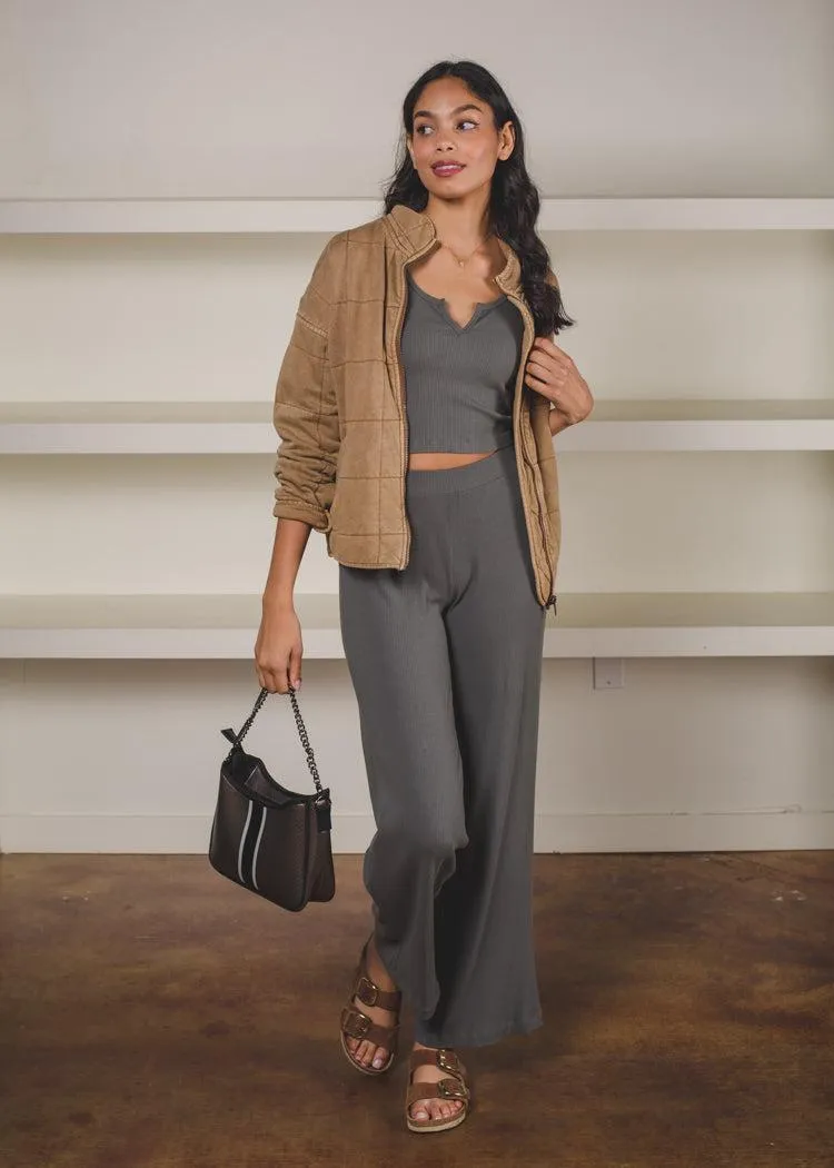 Bobi Ribbed Flare Leg Pant - Dark Sage-***FINAL SALE***