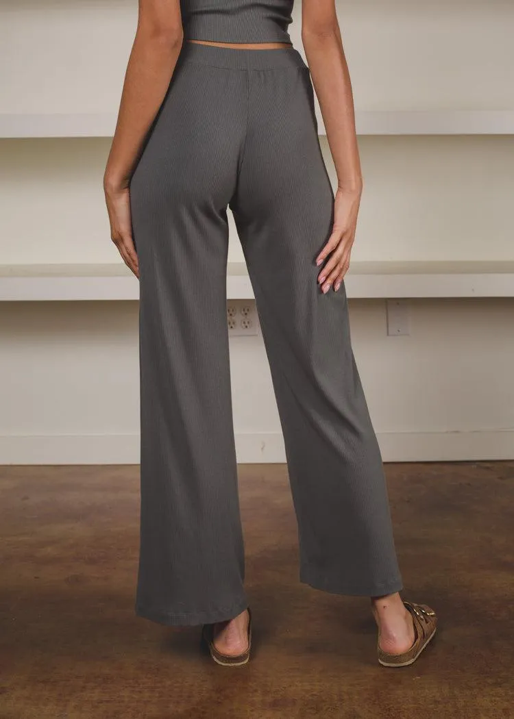 Bobi Ribbed Flare Leg Pant - Dark Sage-***FINAL SALE***