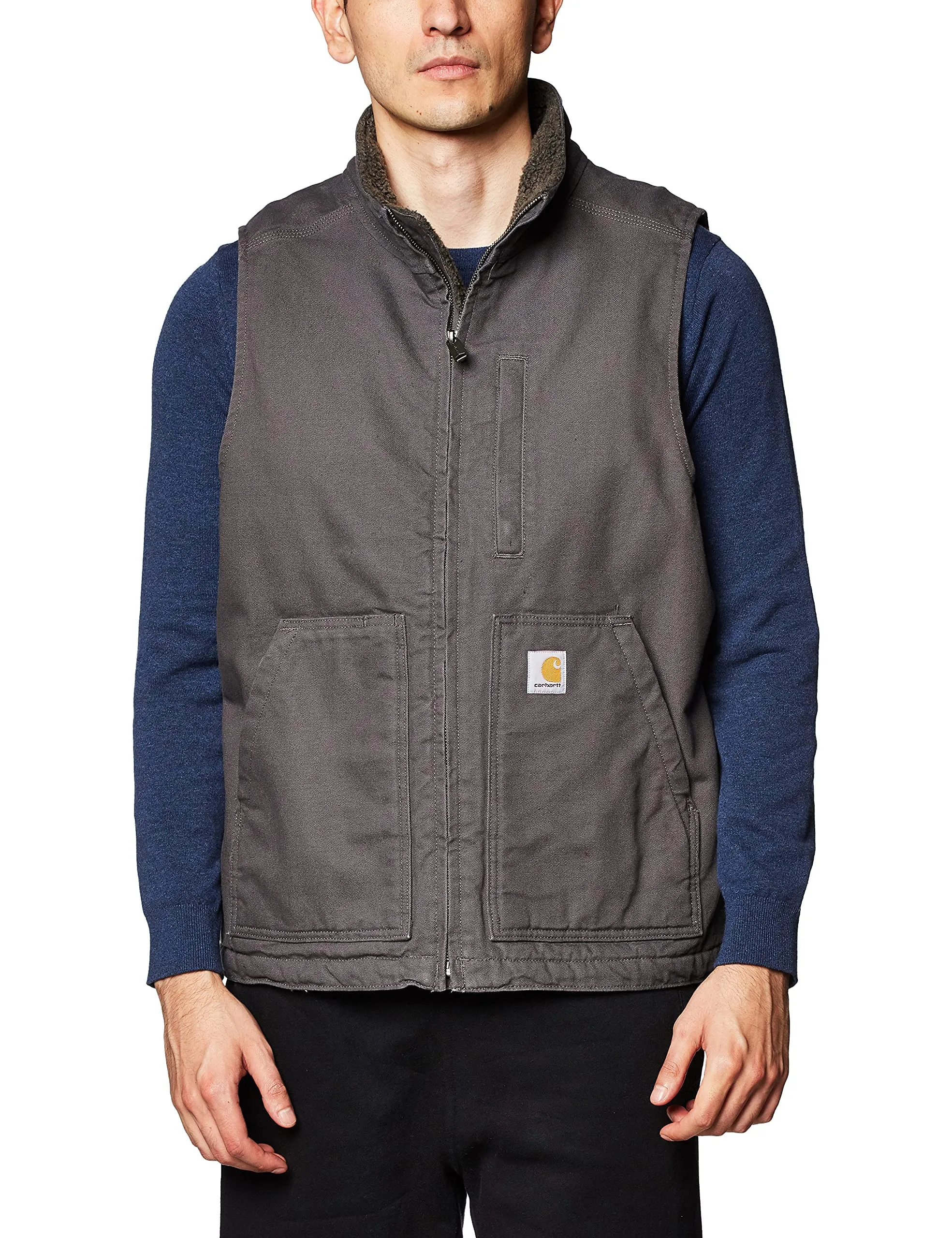 Carhartt 104277 Men's Loose Fit Washed Duck Sherpa-Lined Mock-Neck Vest