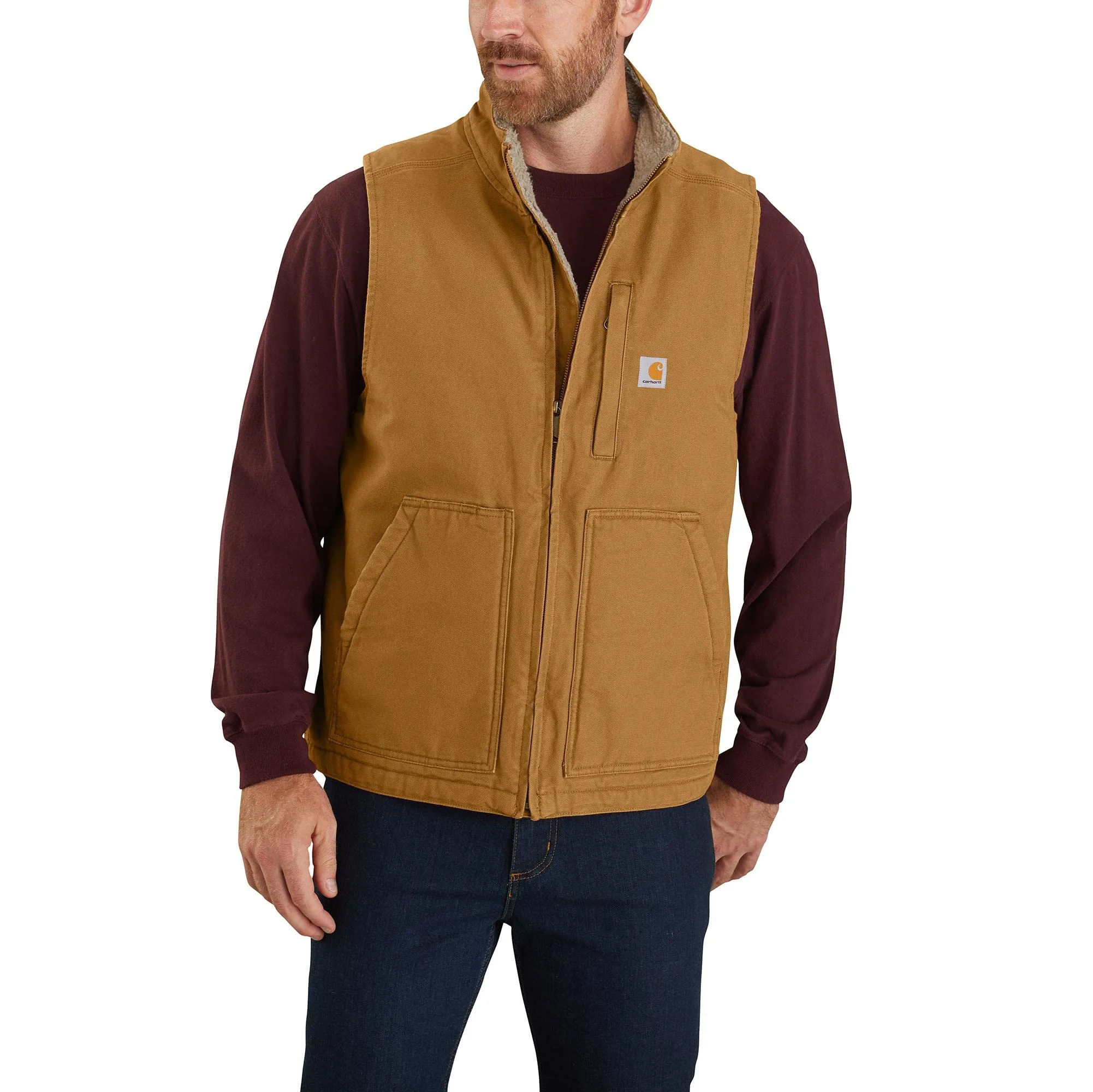 Carhartt 104277 Men's Loose Fit Washed Duck Sherpa-Lined Mock-Neck Vest
