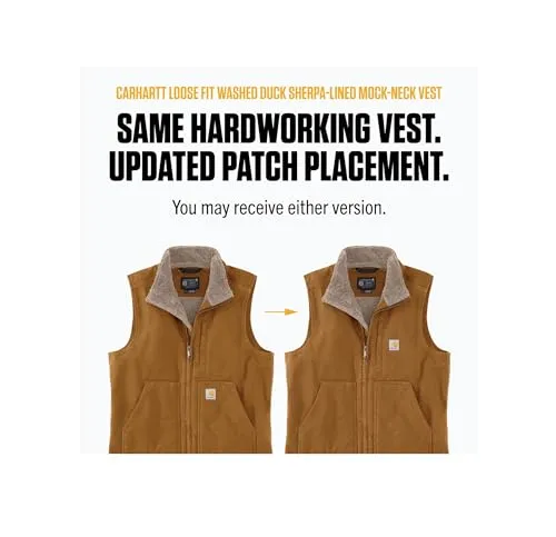 Carhartt 104277 Men's Loose Fit Washed Duck Sherpa-Lined Mock-Neck Vest