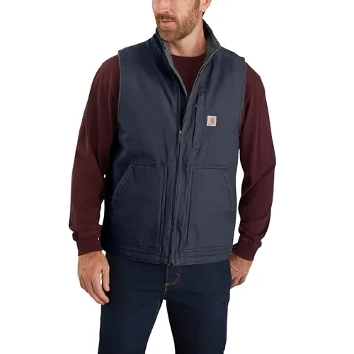 Carhartt 104277 Men's Loose Fit Washed Duck Sherpa-Lined Mock-Neck Vest