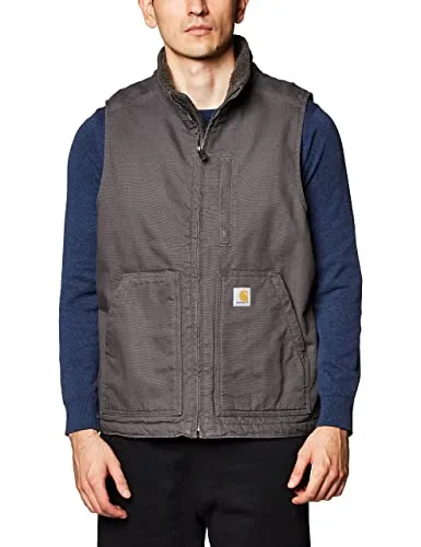 Carhartt 104277 Men's Loose Fit Washed Duck Sherpa-Lined Mock-Neck Vest