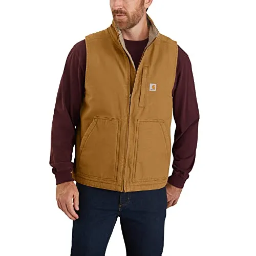 Carhartt 104277 Men's Loose Fit Washed Duck Sherpa-Lined Mock-Neck Vest