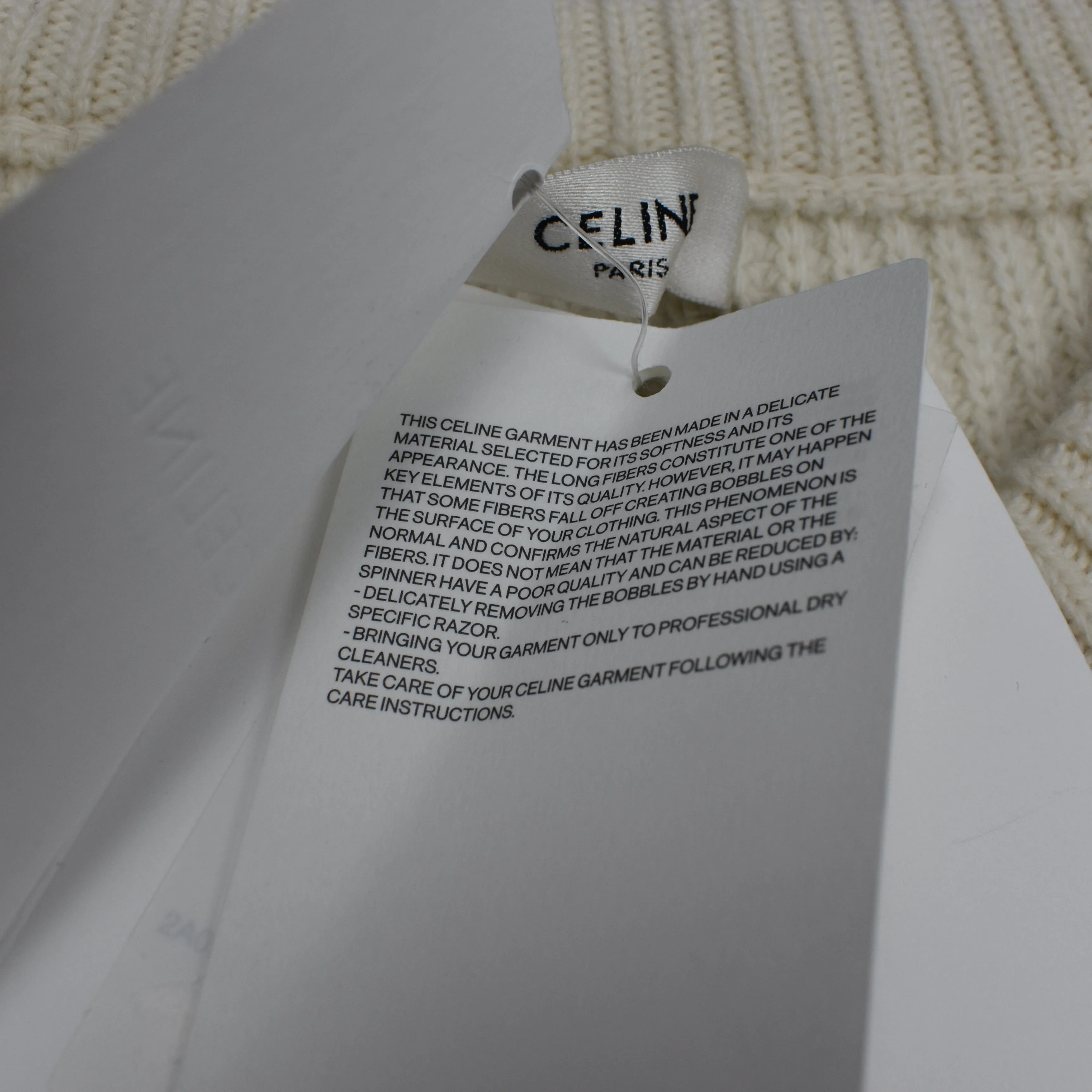 Celine - Cream Wool Sequin Logo Sweater