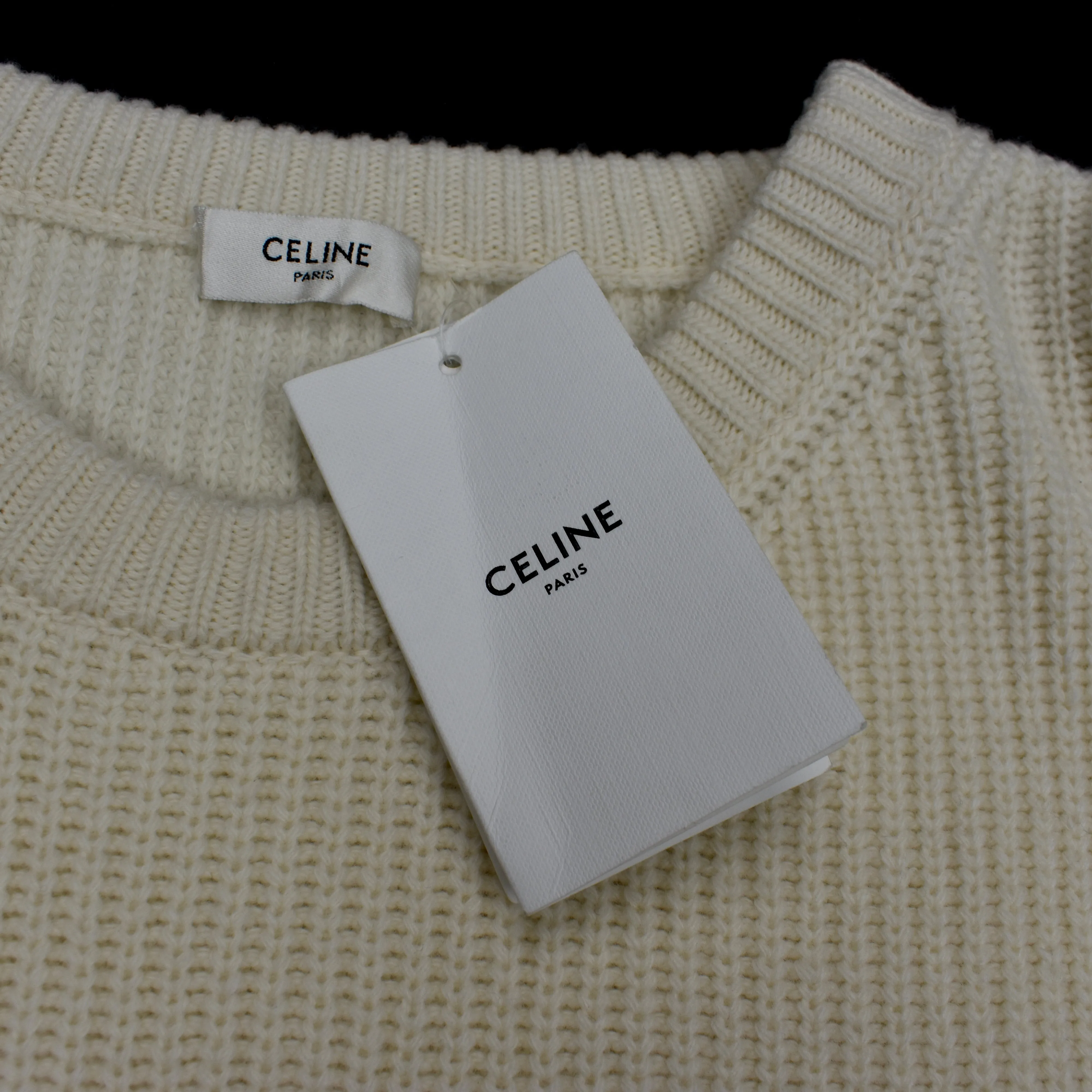 Celine - Cream Wool Sequin Logo Sweater