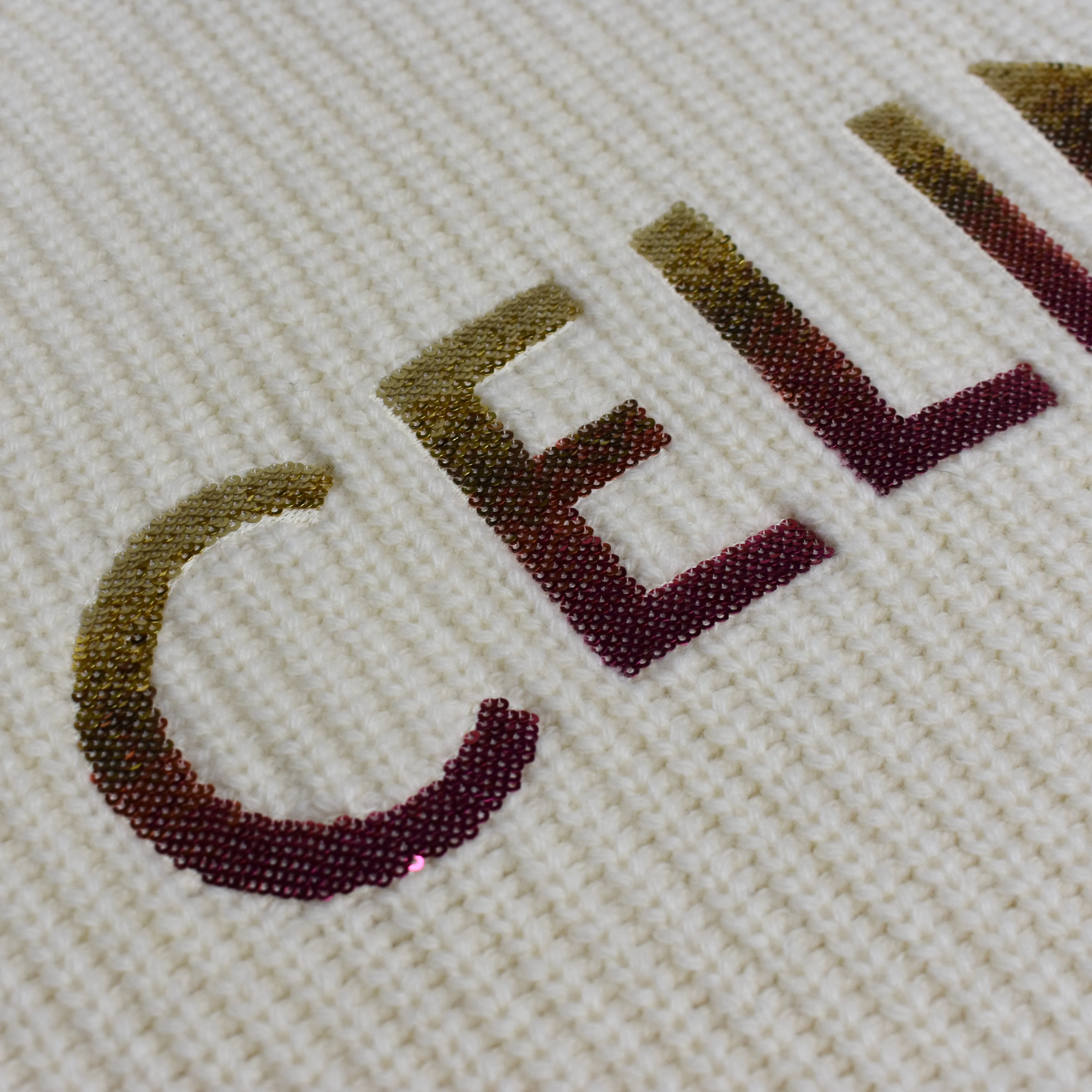 Celine - Cream Wool Sequin Logo Sweater