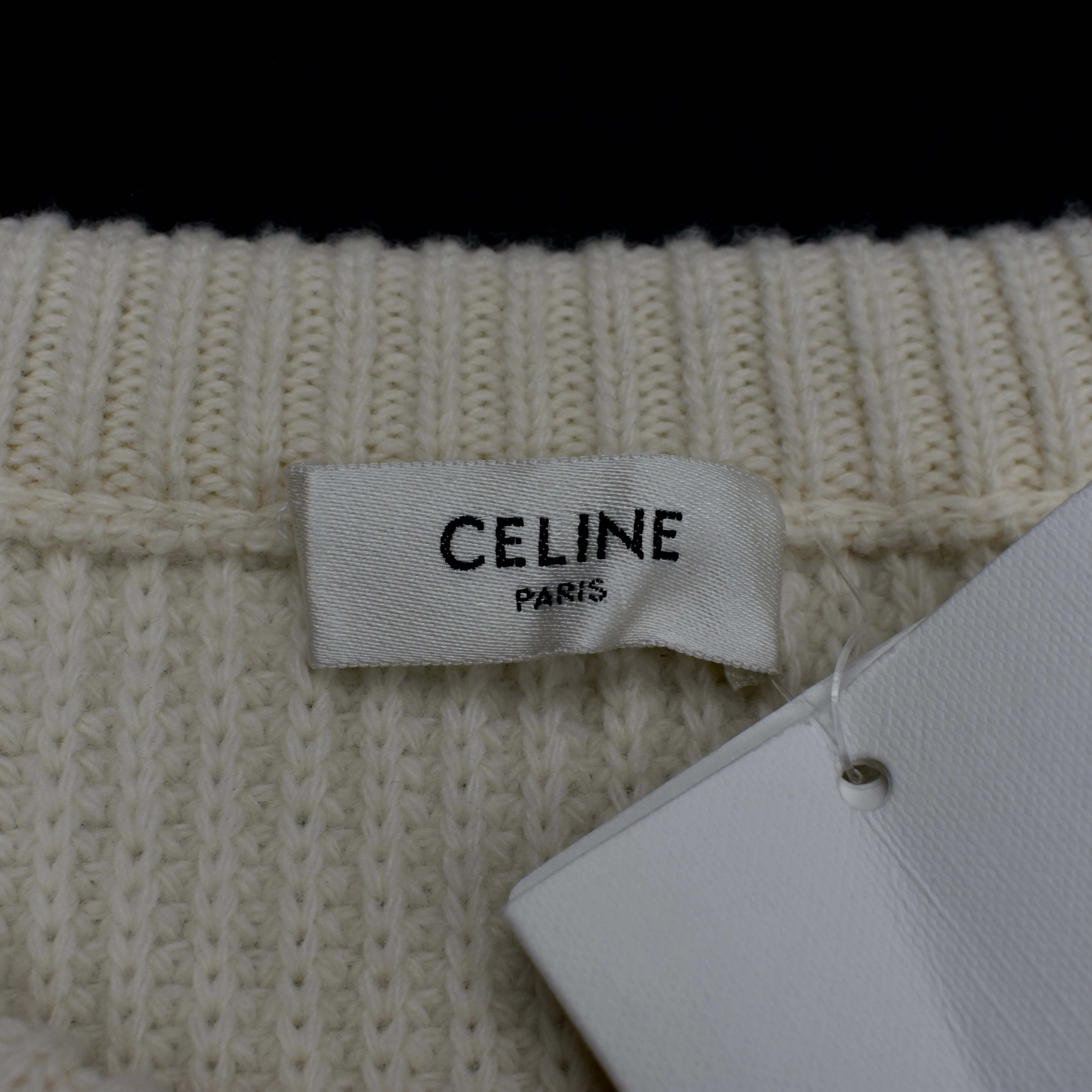 Celine - Cream Wool Sequin Logo Sweater