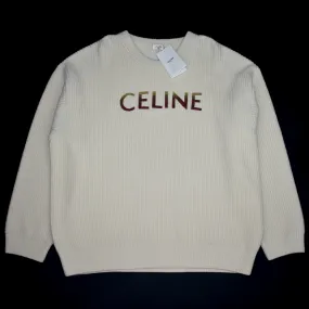Celine - Cream Wool Sequin Logo Sweater