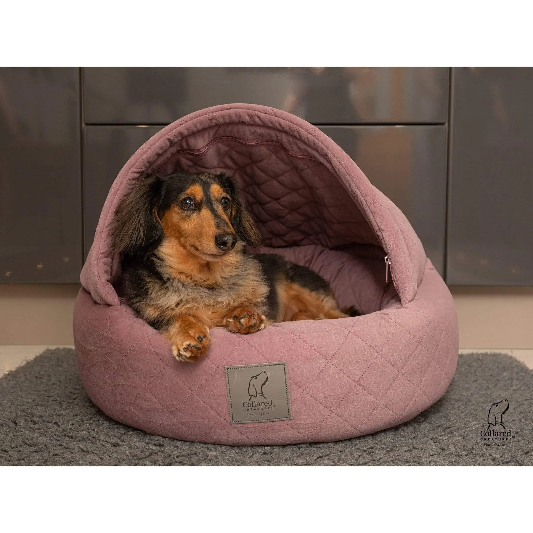 Collared Creatures Pink Quilted Velour Deluxe Comfort Cocoon Dog Cave Bed