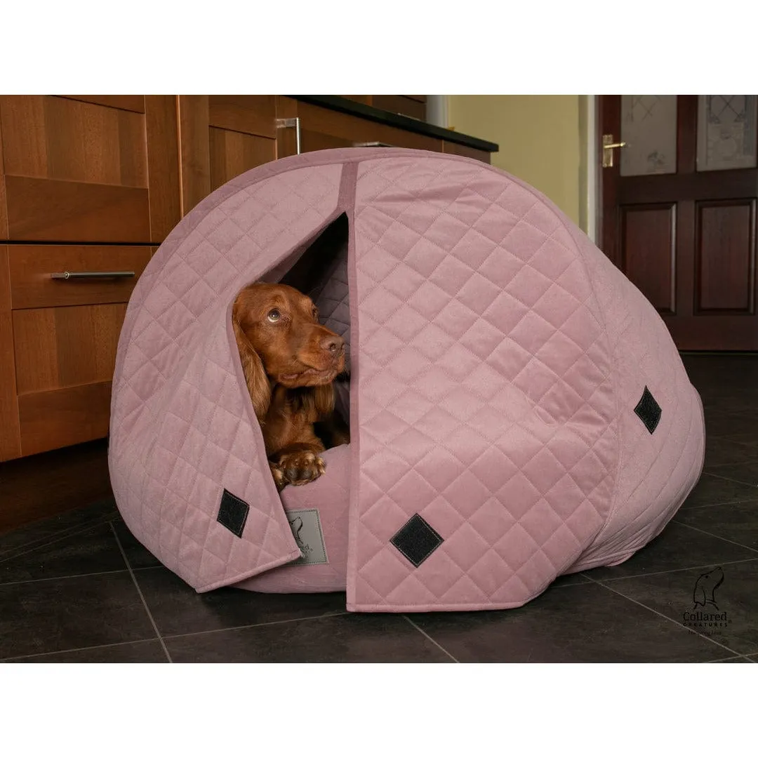 Collared Creatures Pink Quilted Velour Deluxe Comfort Cocoon Dog Cave Bed