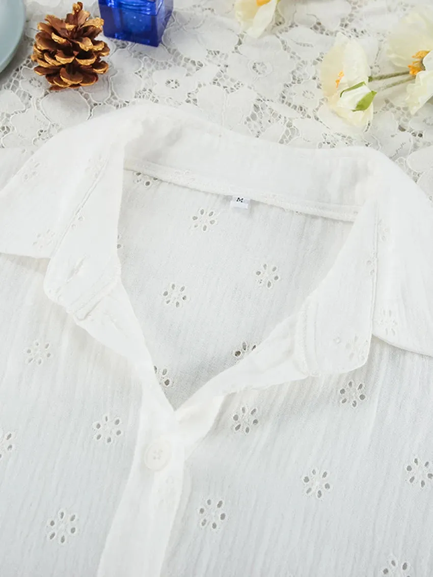 Cotton Eyelet Loungewear 3 Piece Set Short Top with Shirt