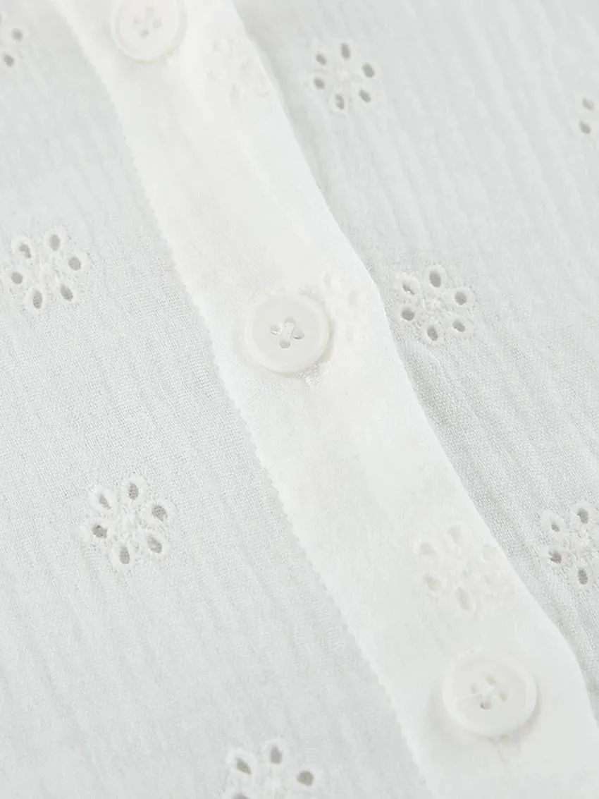Cotton Eyelet Loungewear 3 Piece Set Short Top with Shirt