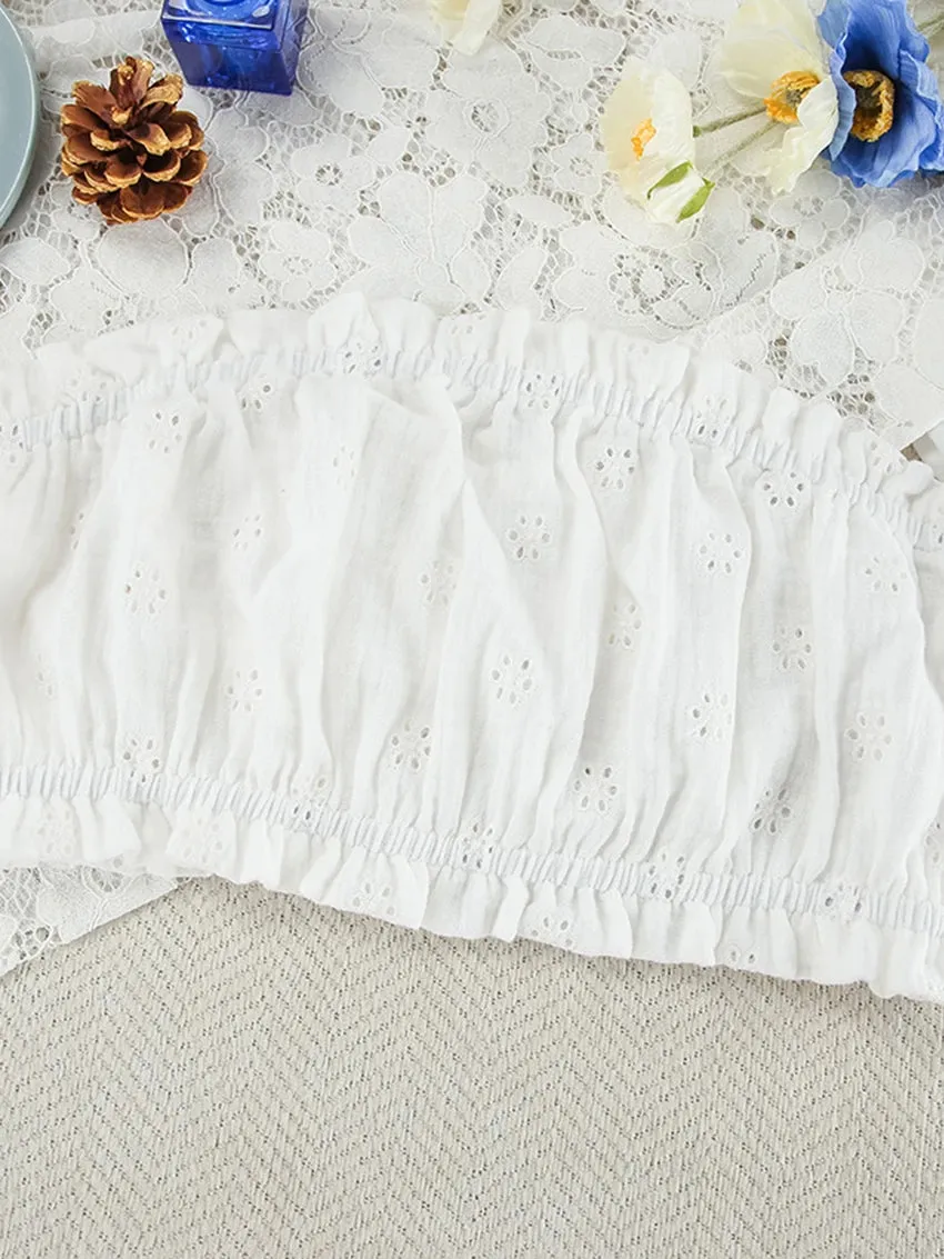 Cotton Eyelet Loungewear 3 Piece Set Short Top with Shirt