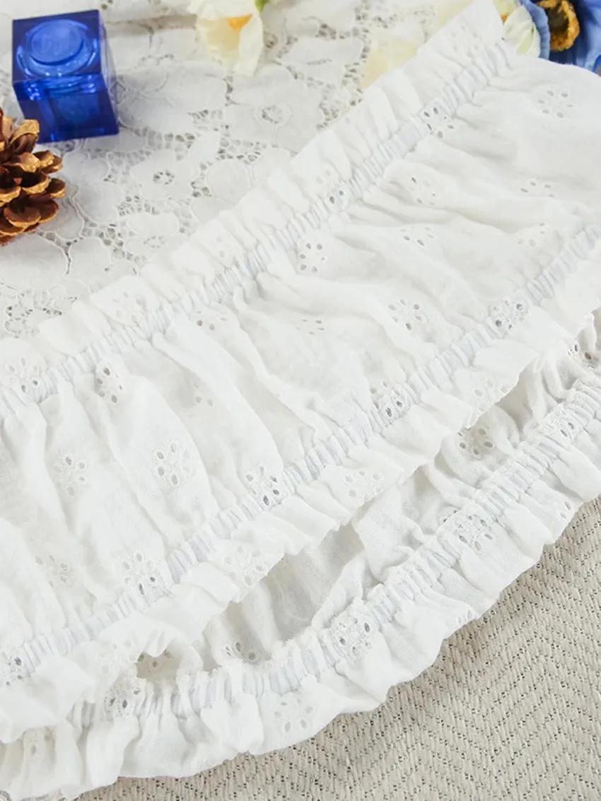 Cotton Eyelet Loungewear 3 Piece Set Short Top with Shirt