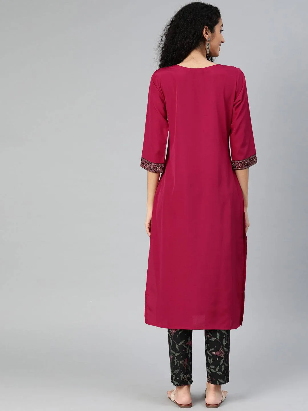 Crepe Pink-Green Kurta Palazzo Set