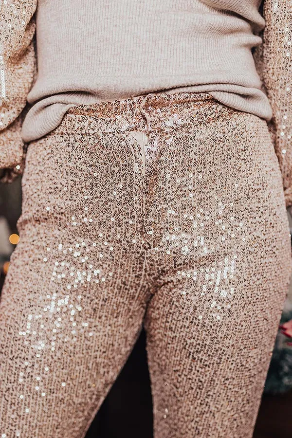 Dainty Glam Sequin High Waist Flare In Champagne