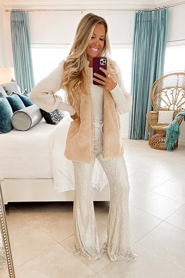Dainty Glam Sequin High Waist Flare In Champagne